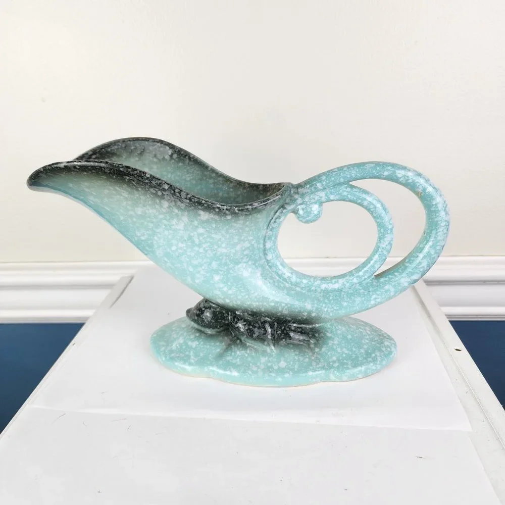 Hull USA Vintage Cornucopia Aqua and Grey Speckled